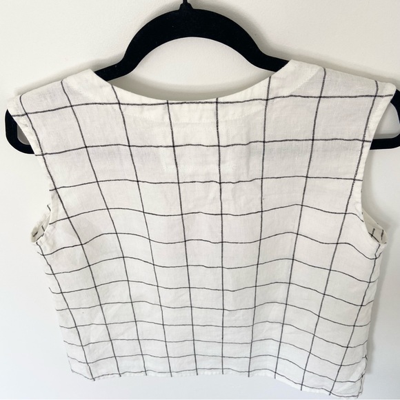 SOLD Not Perfect Linen V Neck Large Check Print Tank size S/M - Picture 8 of 11